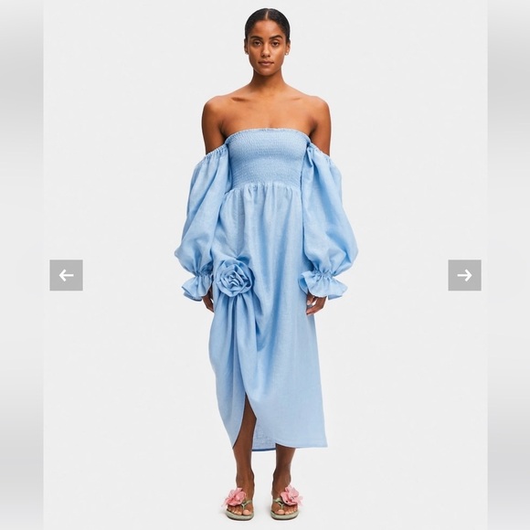 Sleeper Blue Off-Shoulder Midi Dress NWT - Picture 1 of 8